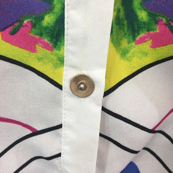 Cold Shoulder Abstract Button Down Blouse - Picture 6 of 6